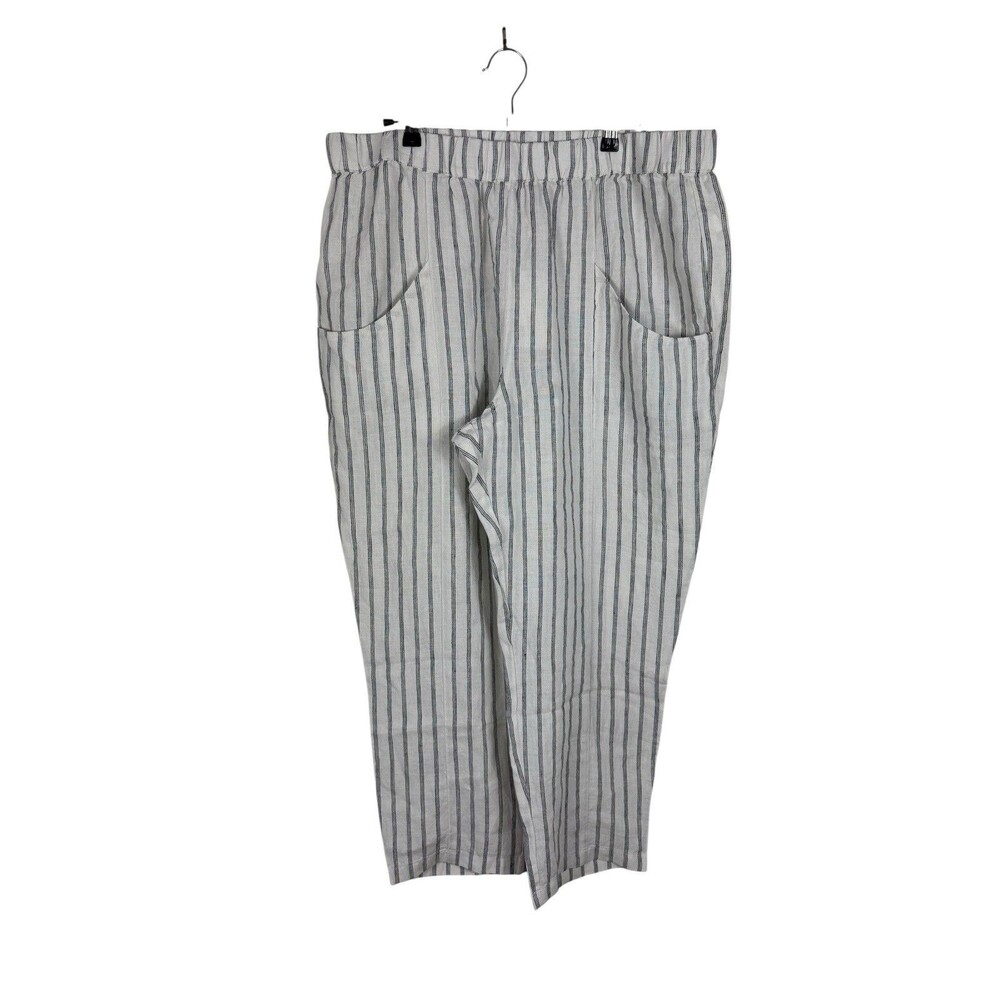 Quince 100% European Linen Tapered Ankle Pants Oatmeal Black Stripe SZ XL NWT